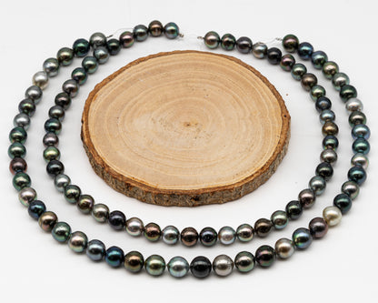 8-9 and 9-10mm Tahitian Pearl in Full Strand, Natural Colors with High Luster, Temporarily Strung Black Pearls for Jewelry Making, SKU # 3004TH