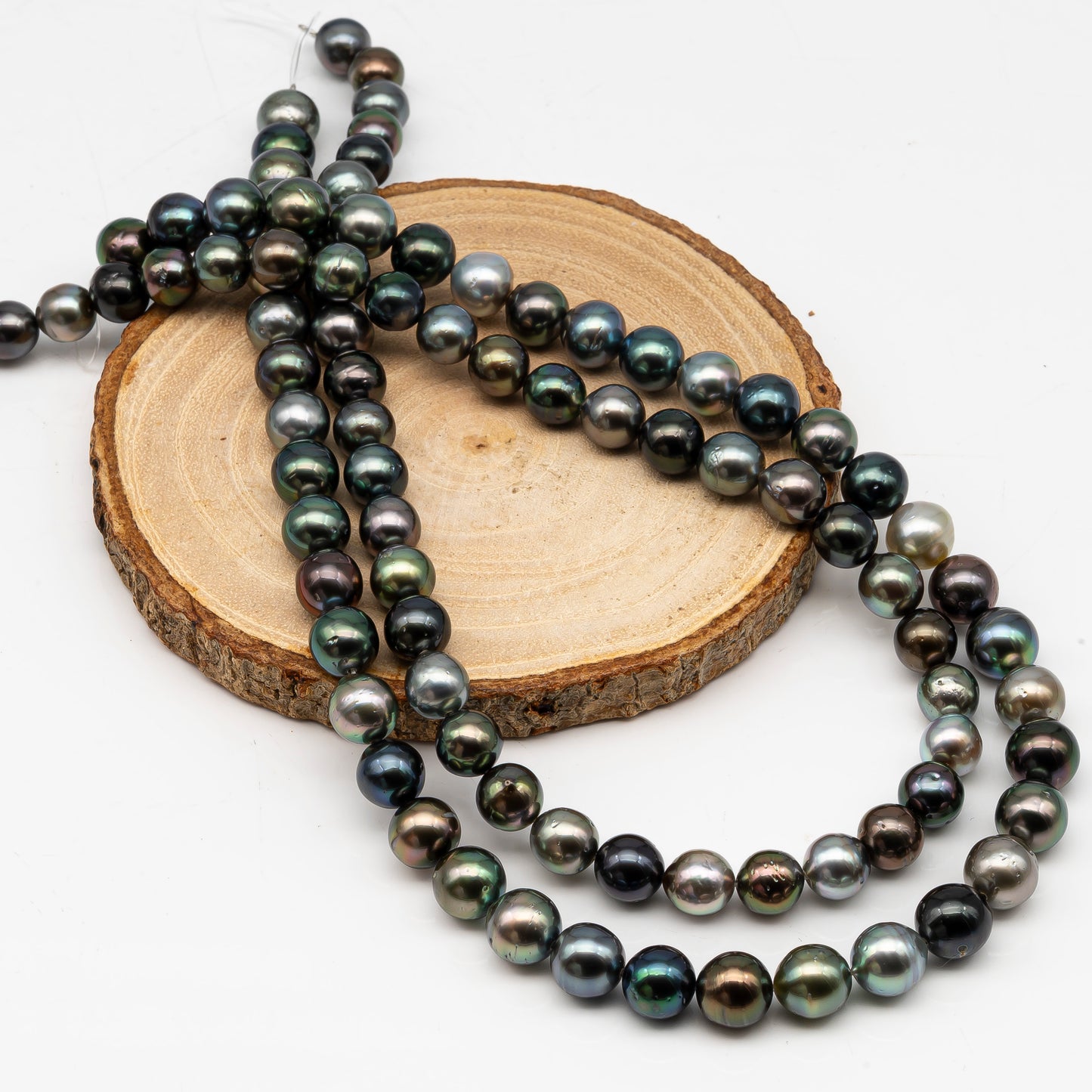 8-9 and 9-10mm Tahitian Pearl in Full Strand, Natural Colors with High Luster, Temporarily Strung Black Pearls for Jewelry Making, SKU # 3004TH