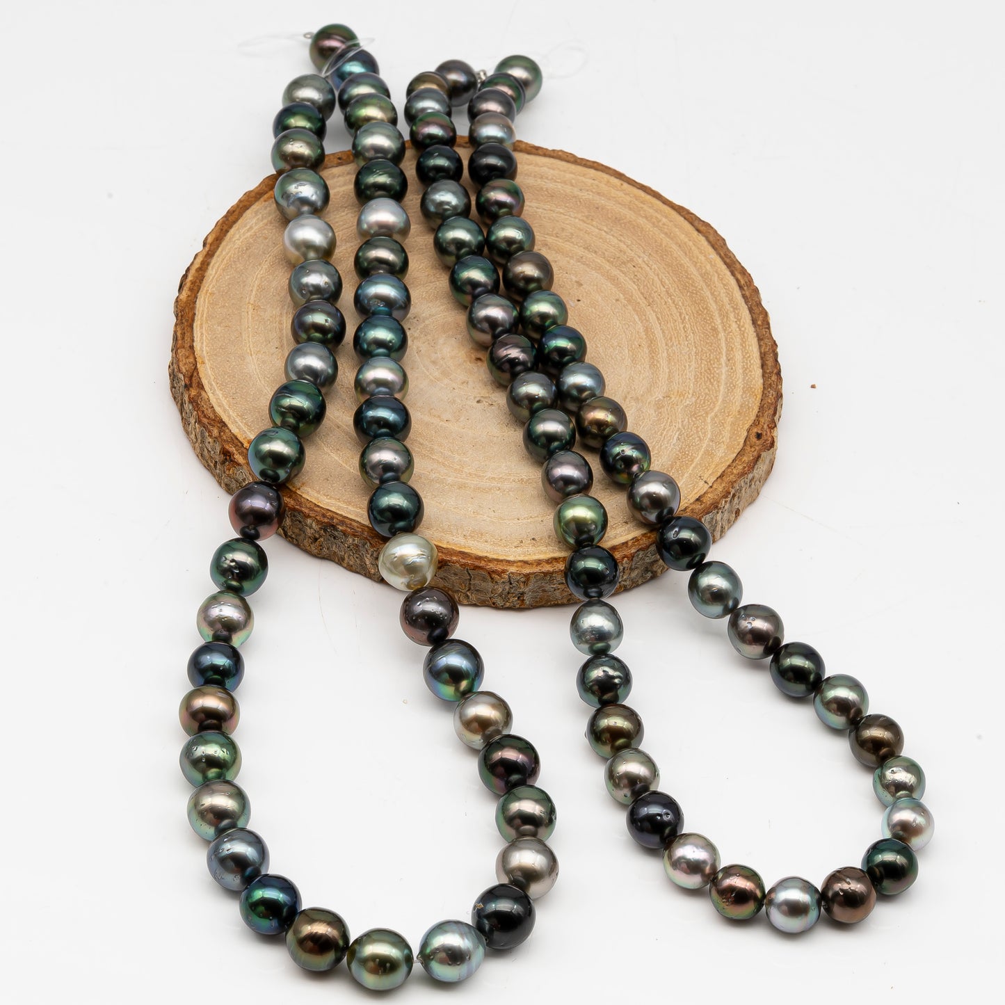 8-9 and 9-10mm Tahitian Pearl in Full Strand, Natural Colors with High Luster, Temporarily Strung Black Pearls for Jewelry Making, SKU # 3004TH