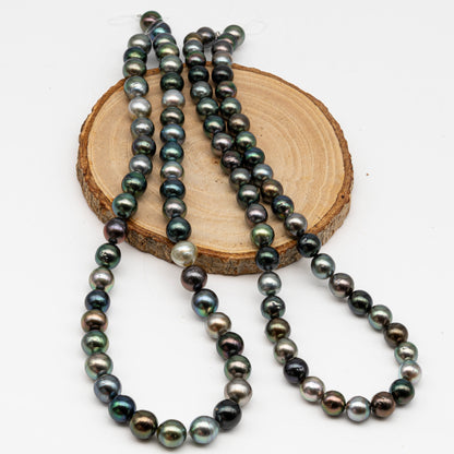 8-9 and 9-10mm Tahitian Pearl in Full Strand, Natural Colors with High Luster, Temporarily Strung Black Pearls for Jewelry Making, SKU # 3004TH