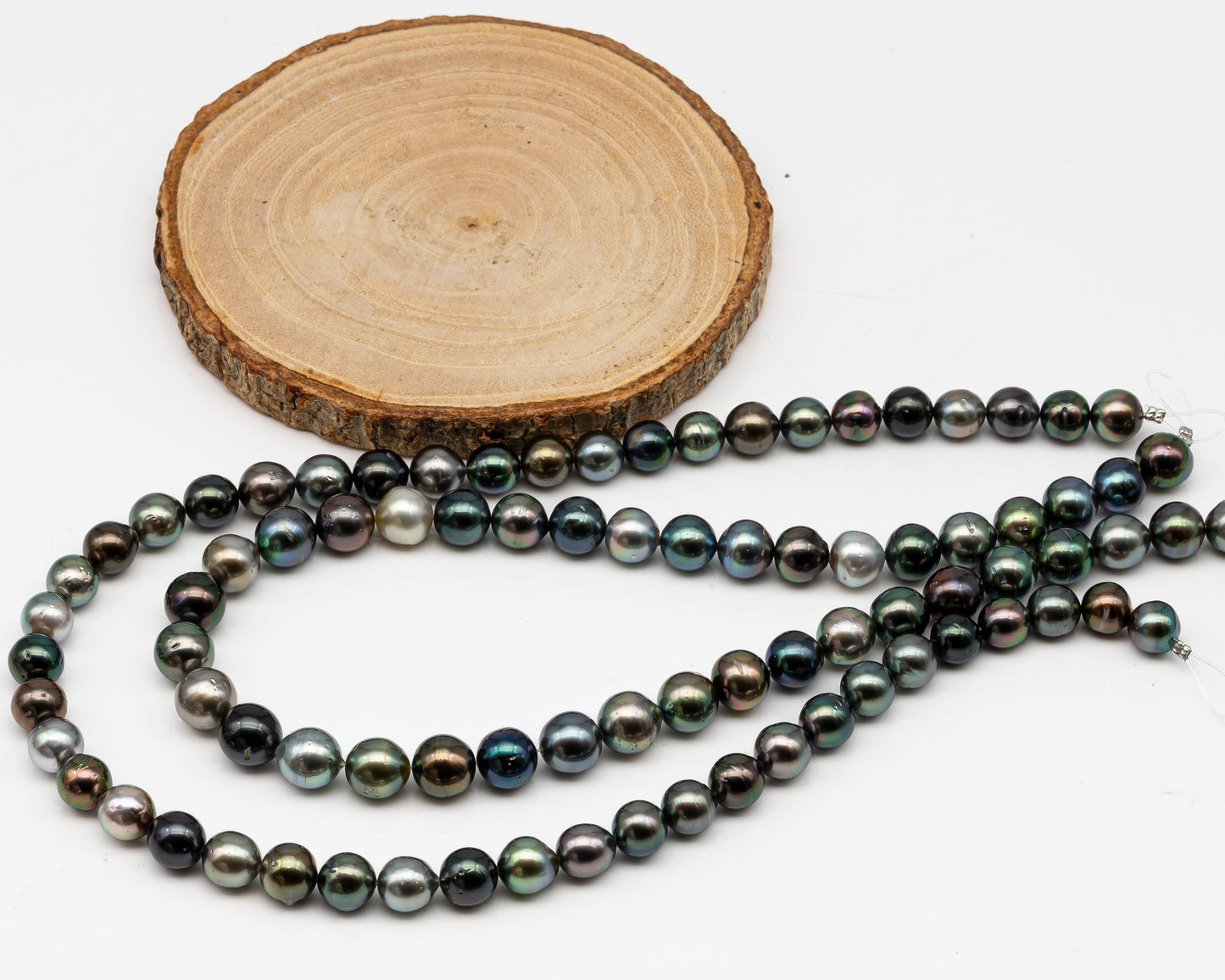 8-9 and 9-10mm Tahitian Pearl in Full Strand, Natural Colors with High Luster, Temporarily Strung Black Pearls for Jewelry Making, SKU # 3004TH