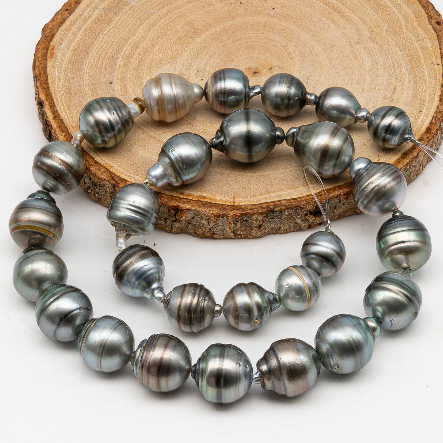 10.3-13.8mm Tahitian Pearl in Full Strand, Natural Colors with High Luster, for Jewelry Making, SKU # 3005TH