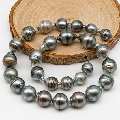 10.3-13.8mm Tahitian Pearl in Full Strand, Natural Colors with High Luster, for Jewelry Making, SKU # 3005TH
