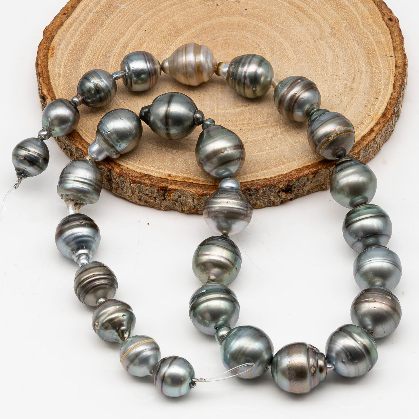 10.3-13.8mm Tahitian Pearl in Full Strand, Natural Colors with High Luster, for Jewelry Making, SKU # 3005TH