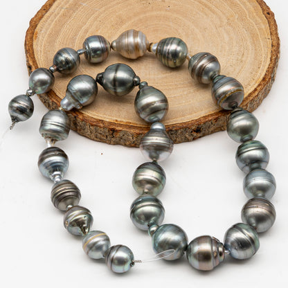 10.3-13.8mm Tahitian Pearl in Full Strand, Natural Colors with High Luster, for Jewelry Making, SKU # 3005TH