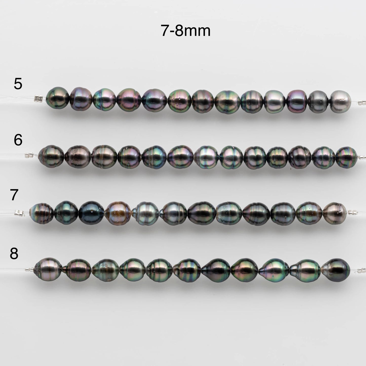 7-9mm Tahitian Pearl in Short Strand with All Natural Color with High Luster for Jewelry Making, SKU# 1910TH