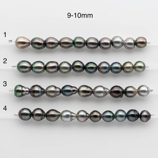 2mm Hole Tahitian Pearls 9-11mm in Short Strand with All Natural Color with High Luster for Jewelry Making, SKU# 1913TH