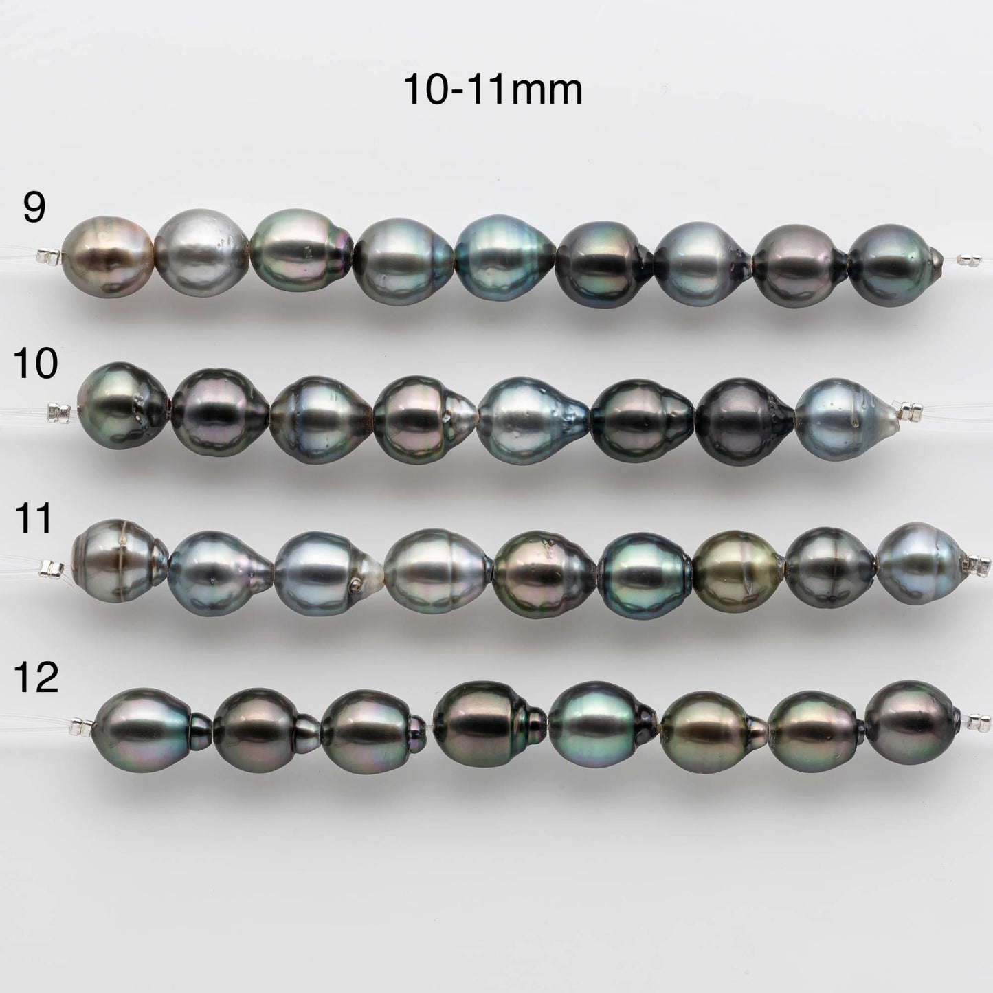 2mm Hole Tahitian Pearls 9-11mm in Short Strand with All Natural Color with High Luster for Jewelry Making, SKU# 1913TH