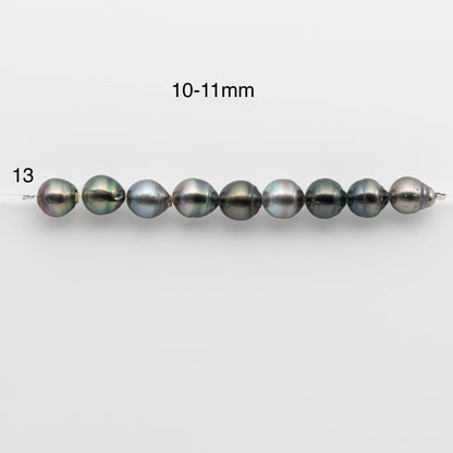 2mm Hole Tahitian Pearls 9-11mm in Short Strand with All Natural Color with High Luster for Jewelry Making, SKU# 1913TH