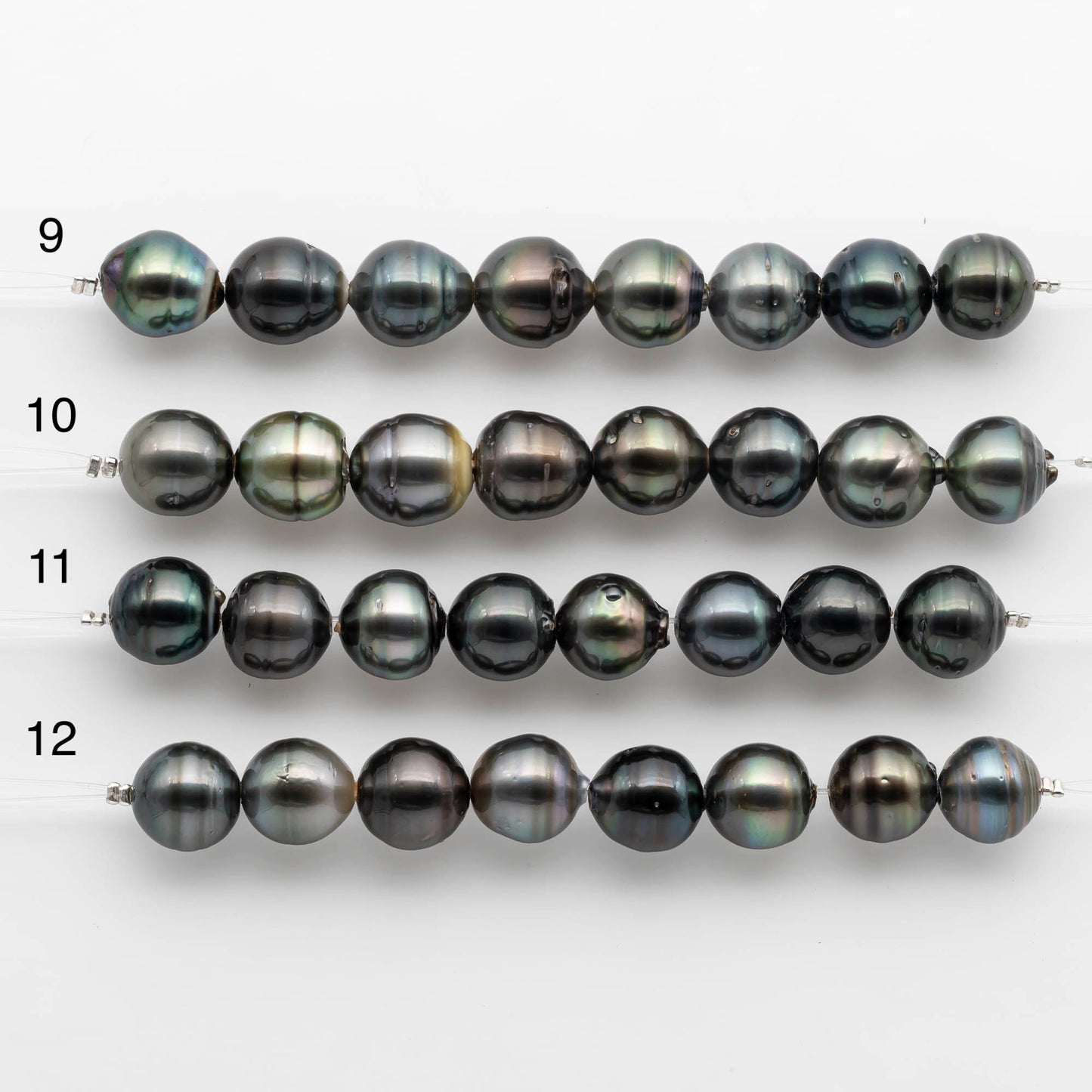 2mm Hole Tahitian Pearls 12-13mm in Short Strand with All Natural Color with High Luster for Jewelry Making, SKU# 1914TH