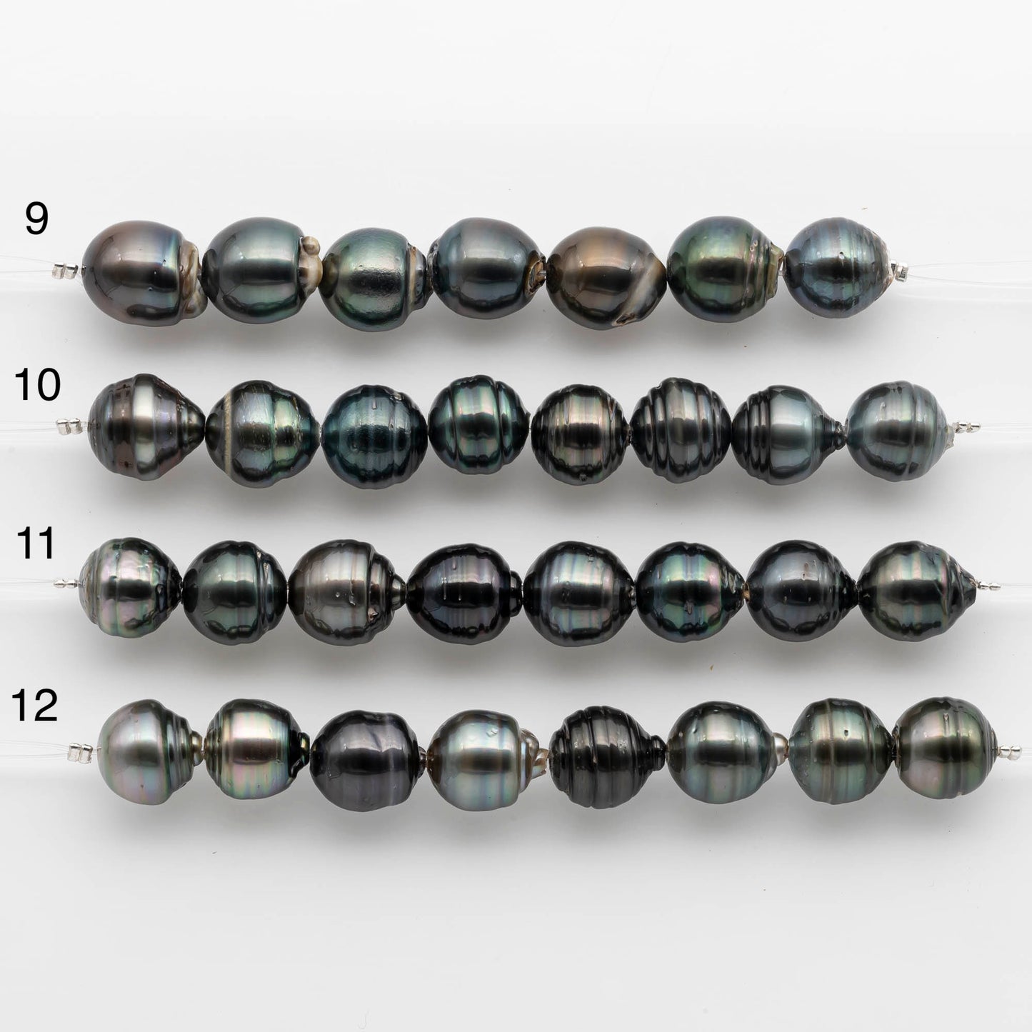 2mm Hole Tahitian Pearls 12-13mm in Short Strand with All Natural Color with High Luster for Jewelry Making, SKU# 1915TH