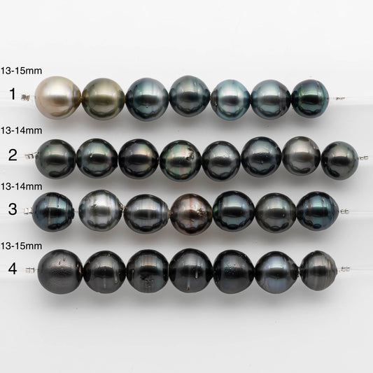 2mm Hole Tahitian Pearls 13-15mm in Short Strand with All Natural Color with High Luster for Jewelry Making, SKU# 1916TH