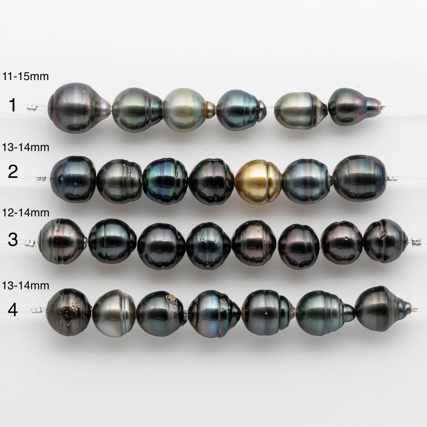 2mm Hole Tahitian Pearls 13-15mm in Short Strand with All Natural Color with High Luster for Jewelry Making, SKU# 1917TH