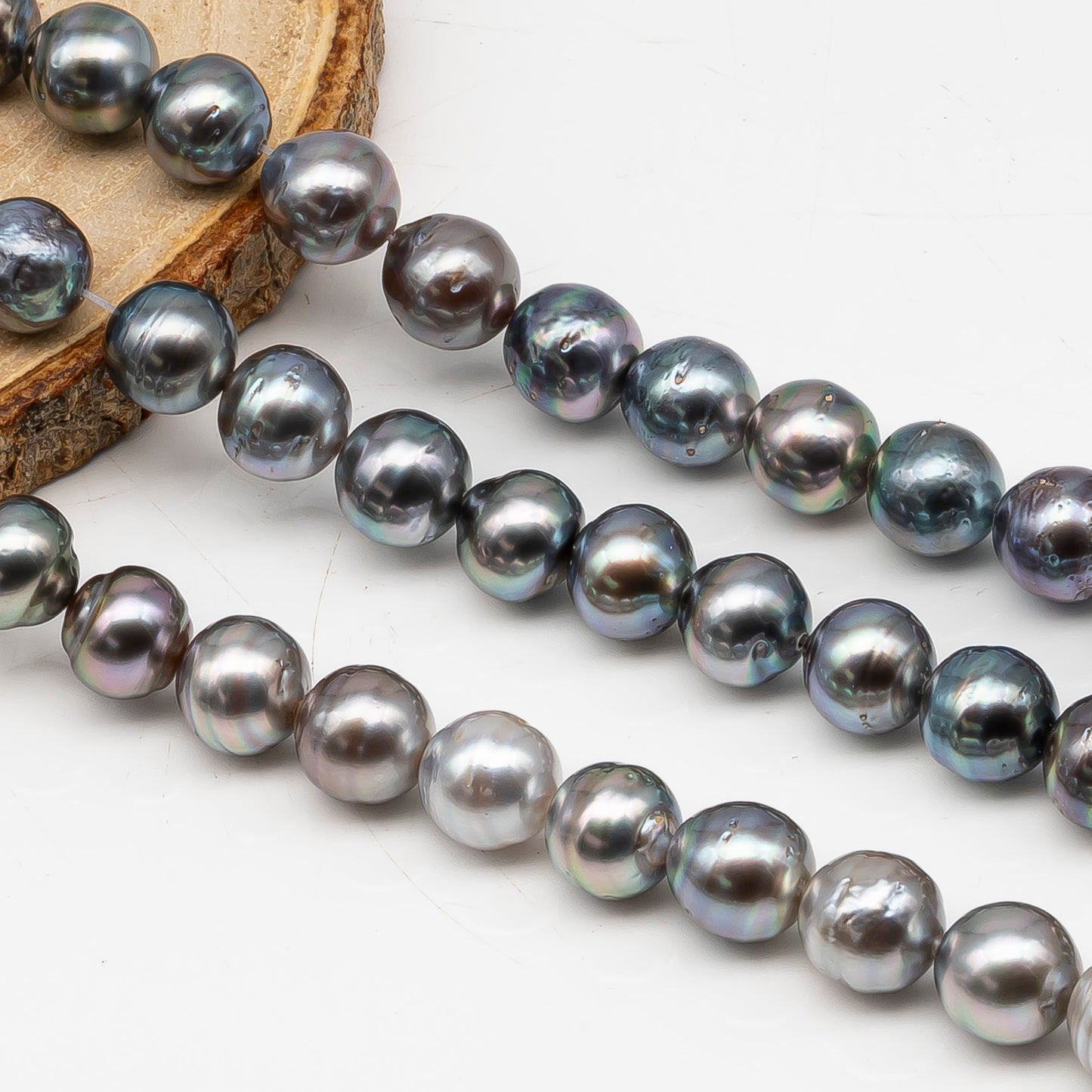9-10mm Tahitian Pearl in Full Strand, Natural Colors with High Luster, for Jewelry Making, SKU # 3010TH