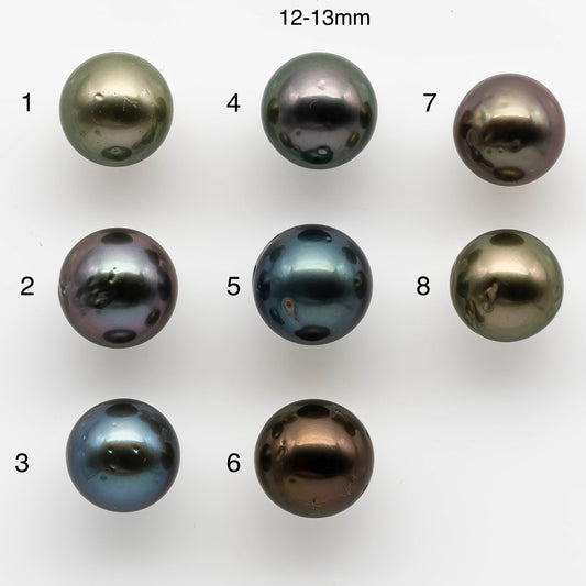 12-14mm Tahitian Pearl Round Undrilled Loose Single Piece in High Luster and Natural Color with  Blemishes, SKU # 1975TH