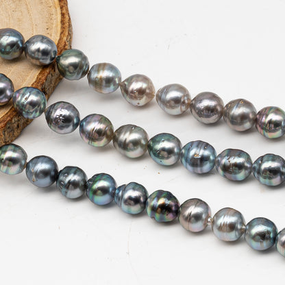 9-10mm Tahitian Pearl in Full Strand, Natural Colors with High Luster, for Jewelry Making, SKU # 3011TH