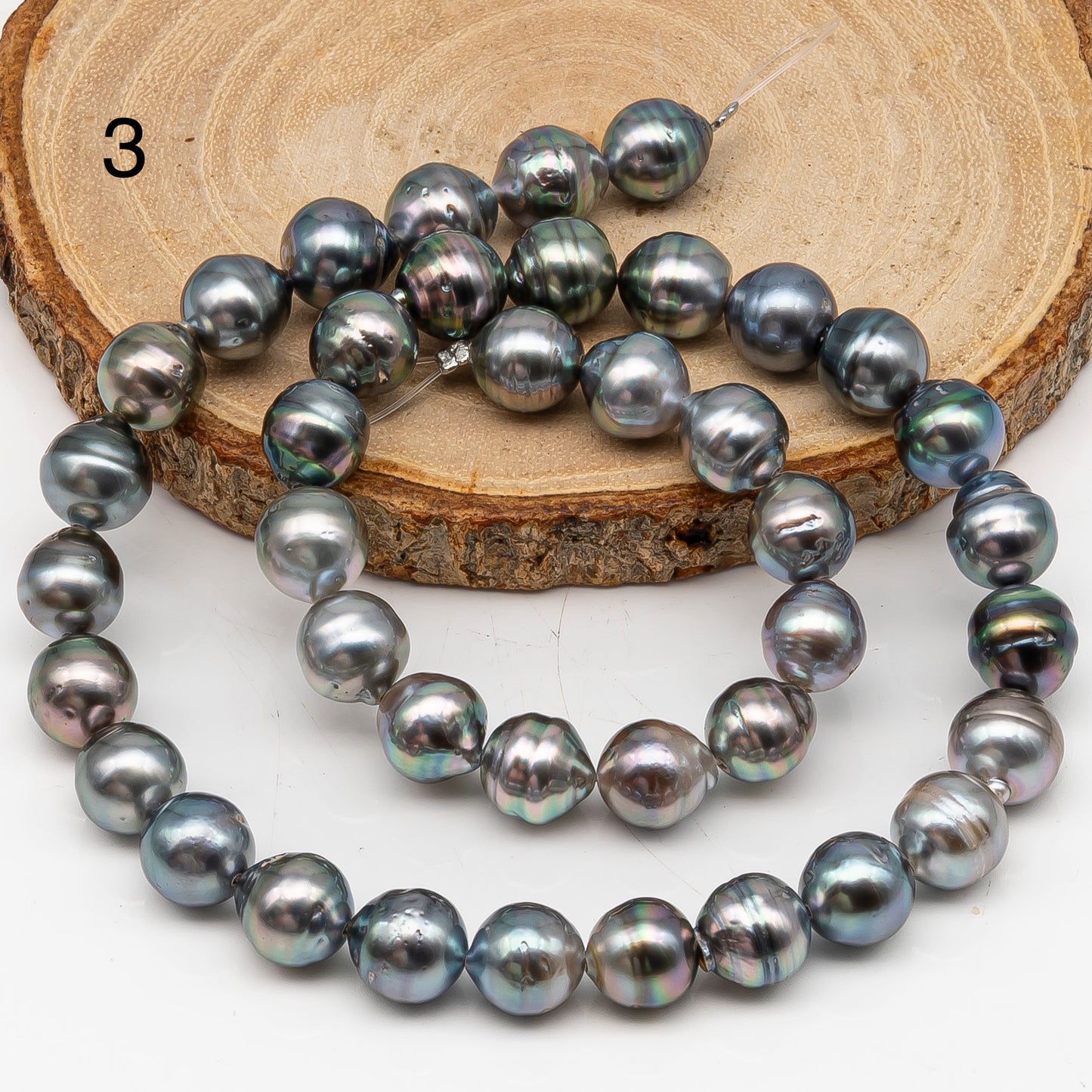 9-10mm Tahitian Pearl in Full Strand, Natural Colors with High Luster, for Jewelry Making, SKU # 3011TH