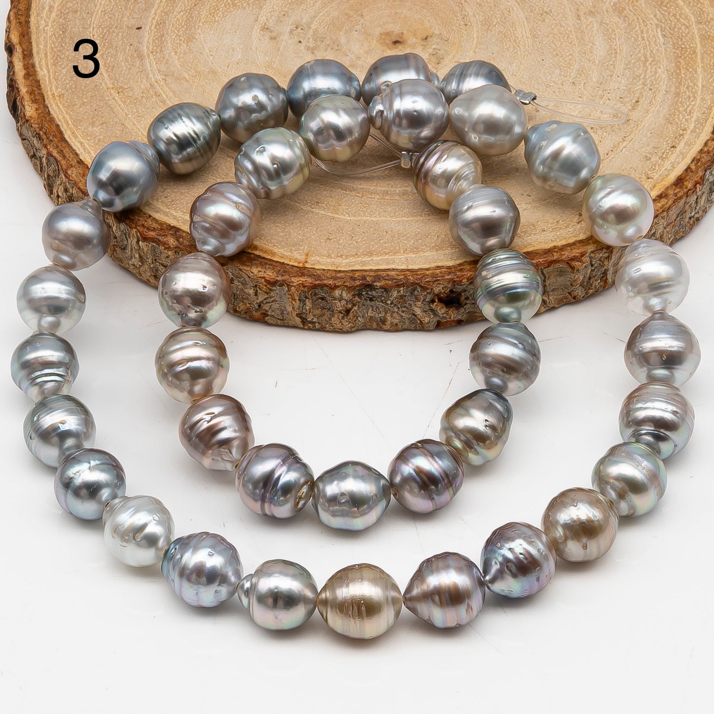 9-10mm Tahitian Pearl in Full Strand, Natural Colors with High Luster, for Jewelry Making, SKU # 3014TH