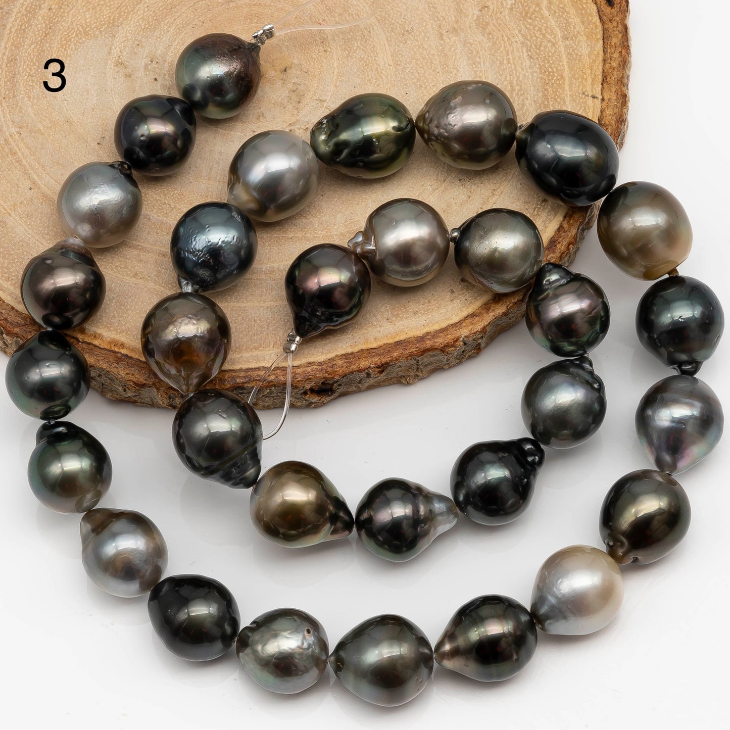 11-12mm Tahitian Pearl Drop in Full Strand with All Natural Color with High Luster for Jewelry Making, SKU# 2282TH