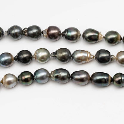 11-12mm Tahitian Pearl Drop in Full Strand with All Natural Color with High Luster for Jewelry Making, SKU# 2283TH