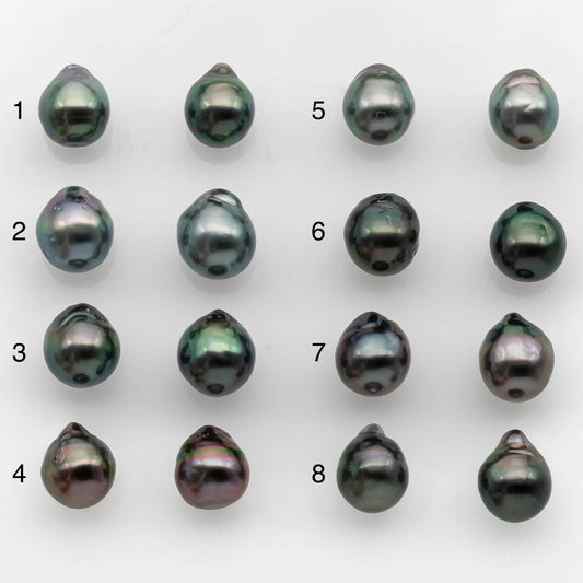 9-10mm Matching Pair Tahitian Pearl in Amazing Luster, Undrilled for Making Earring or Pendant, SKU # 2317TH