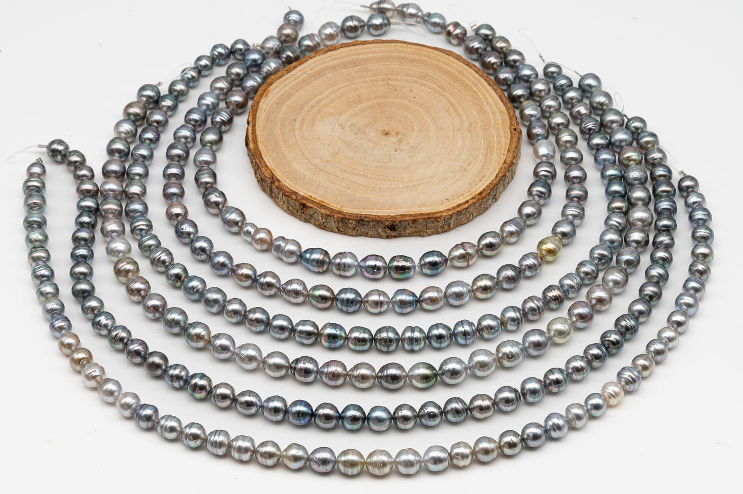 8-9mm Tahitian Pearl in Full Strand, Natural Colors with High Luster, for Jewelry Making, SKU # 3019TH