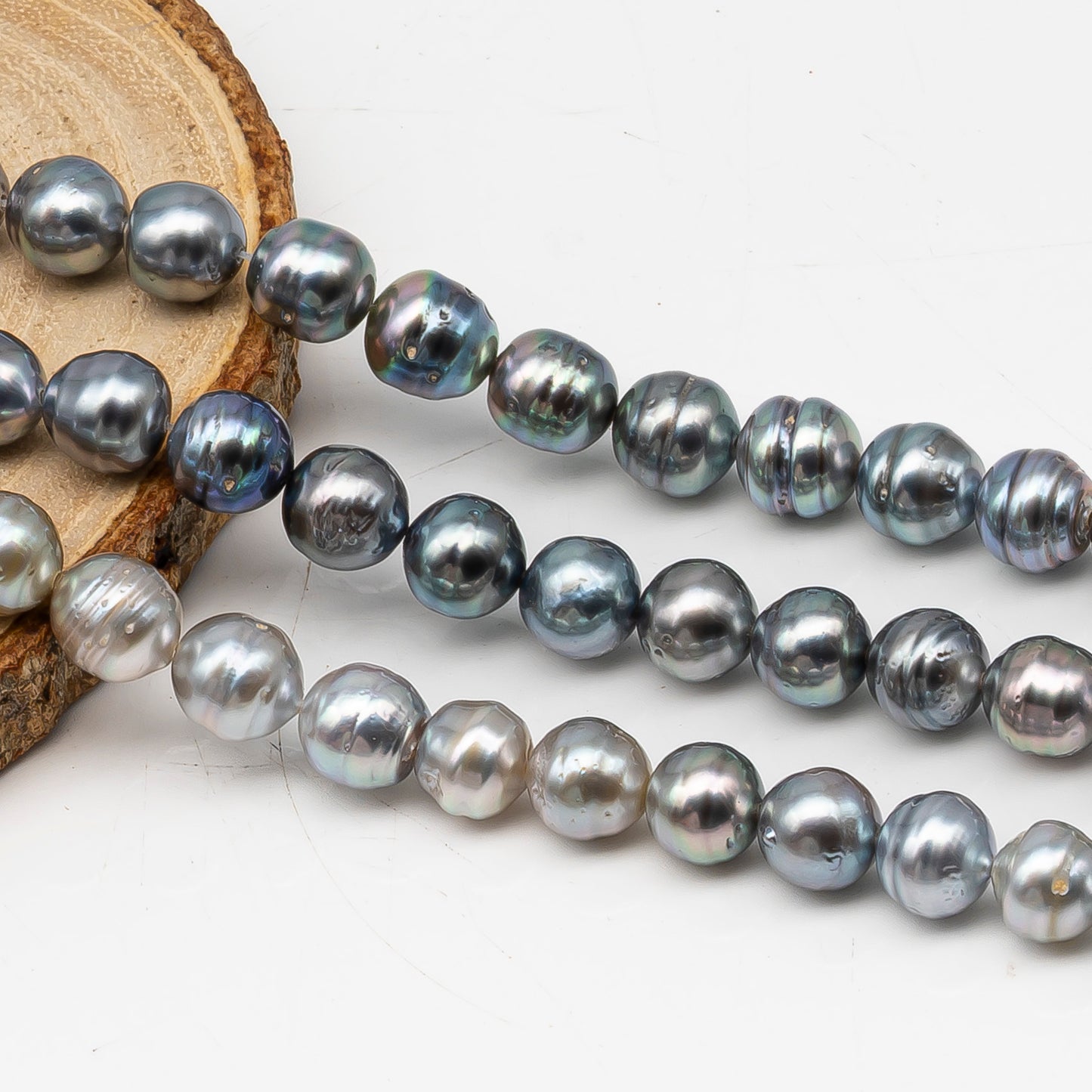 8-9mm Tahitian Pearl in Full Strand, Natural Colors with High Luster, for Jewelry Making, SKU # 3019TH