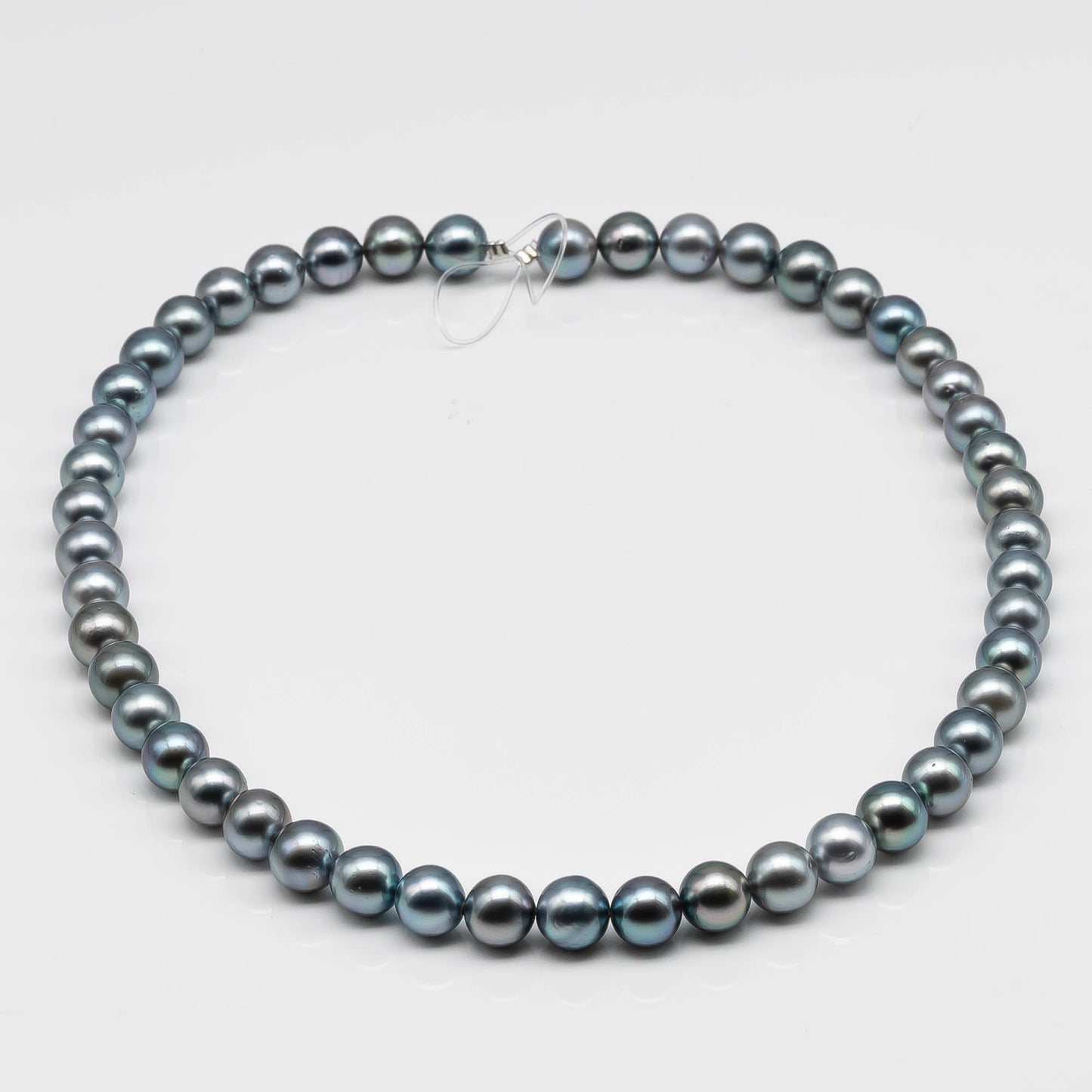 8-9mm Round Tahitian Pearl in Full Strand with Gray Natural Color and High Luster, For Jewelry Making with Blemishes, SKU #2128TH