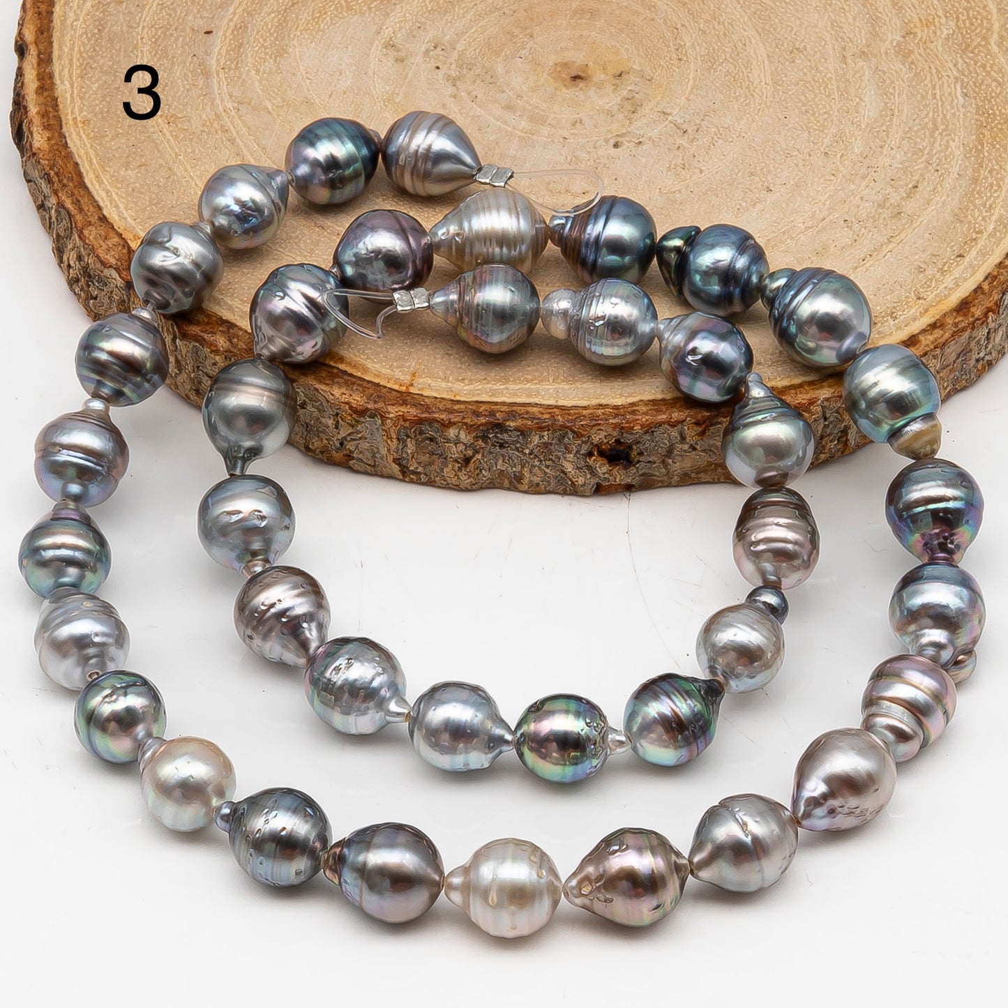 8-9mm Tahitian Pearl in Full Strand, Natural Colors with High Luster, for Jewelry Making, SKU # 3020TH