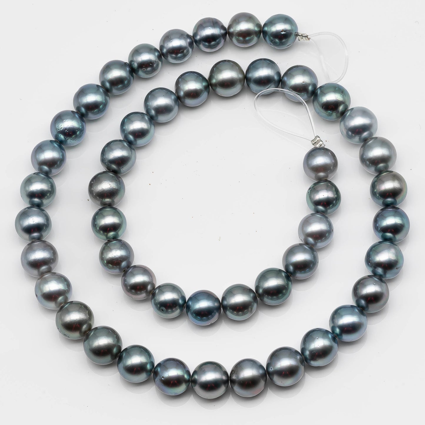 8-9mm Round Tahitian Pearl in Full Strand with Gray Natural Color and High Luster, For Jewelry Making with Blemishes, SKU #2128TH