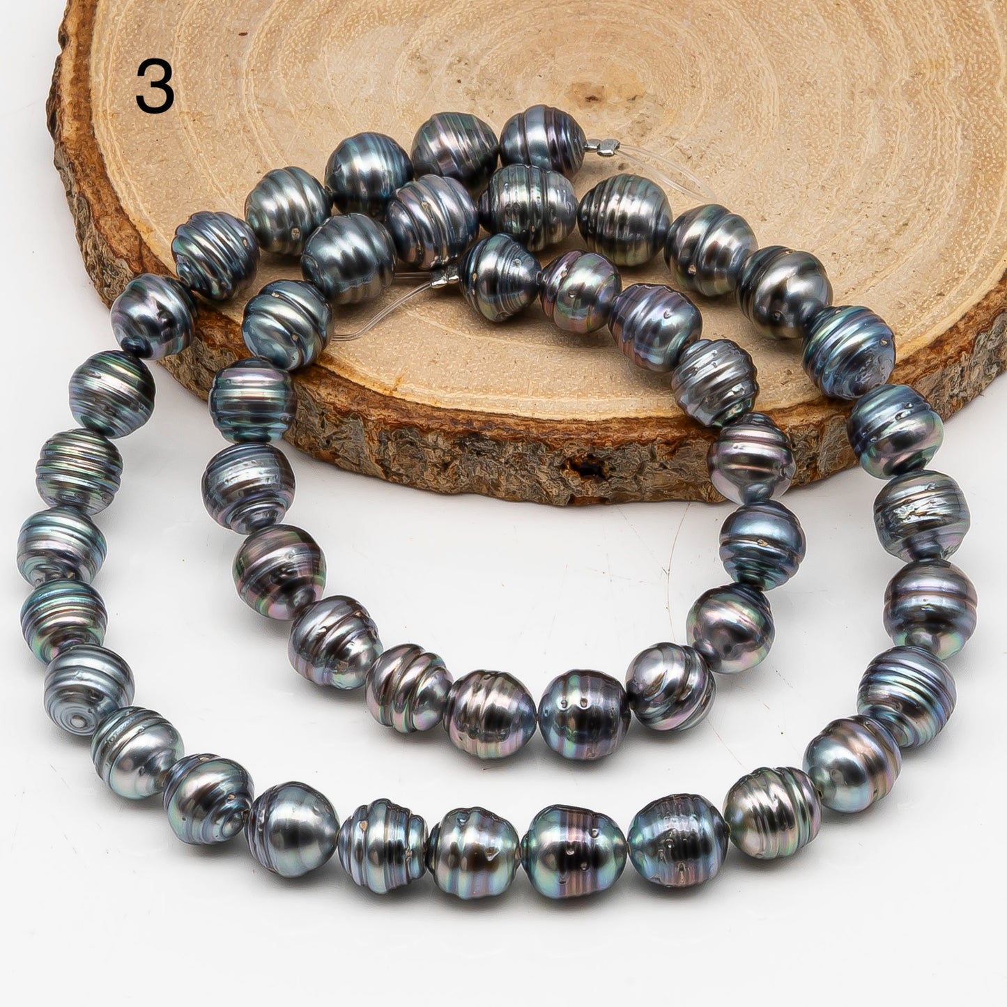 8-9mm Tahitian Pearl in Full Strand, Natural Colors with High Luster, for Jewelry Making, SKU # 3021TH