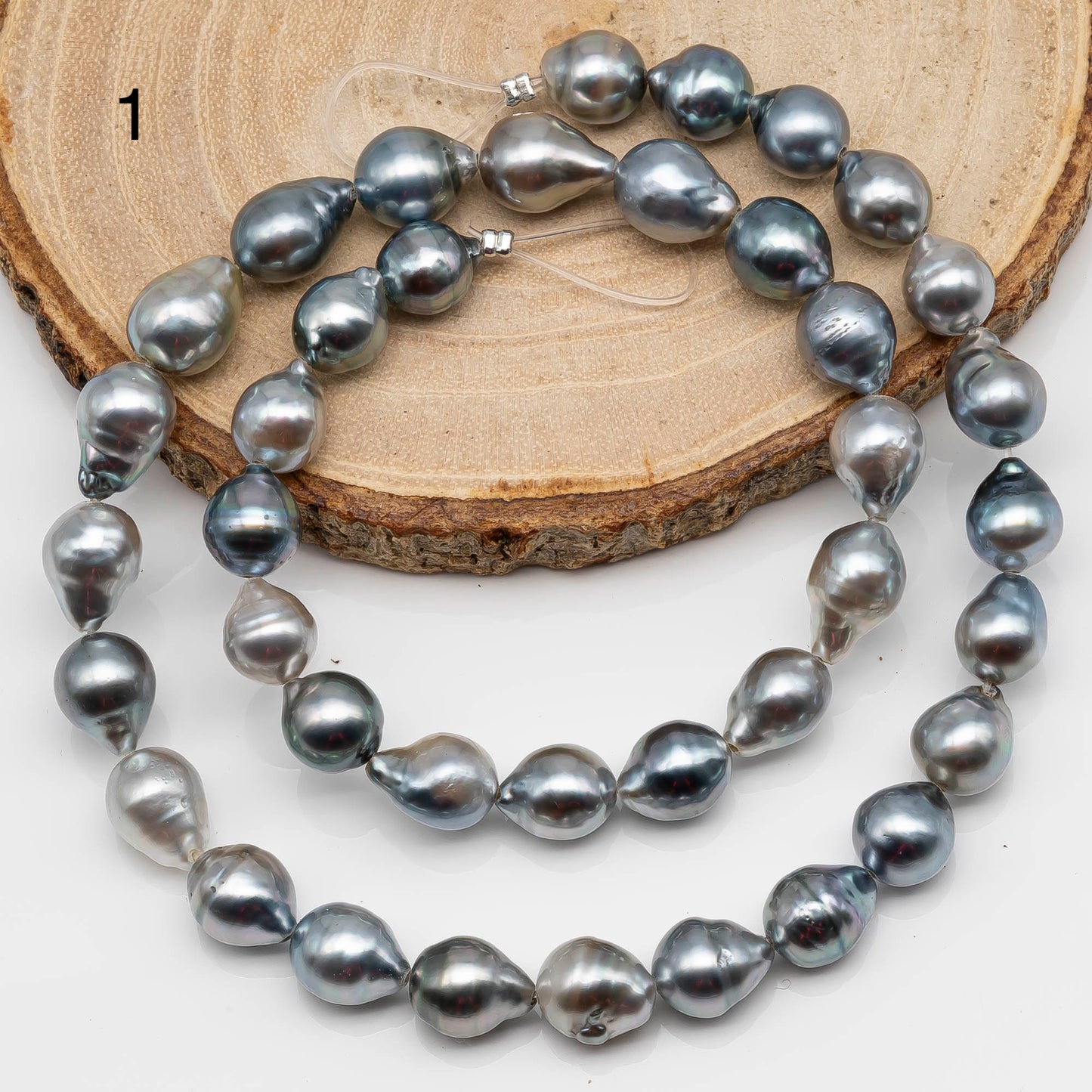 8-9mm Tahitian Pearl in Full Strand with Gray Natural Color with High Luster for Jewelry Making, SKU# 2130TH