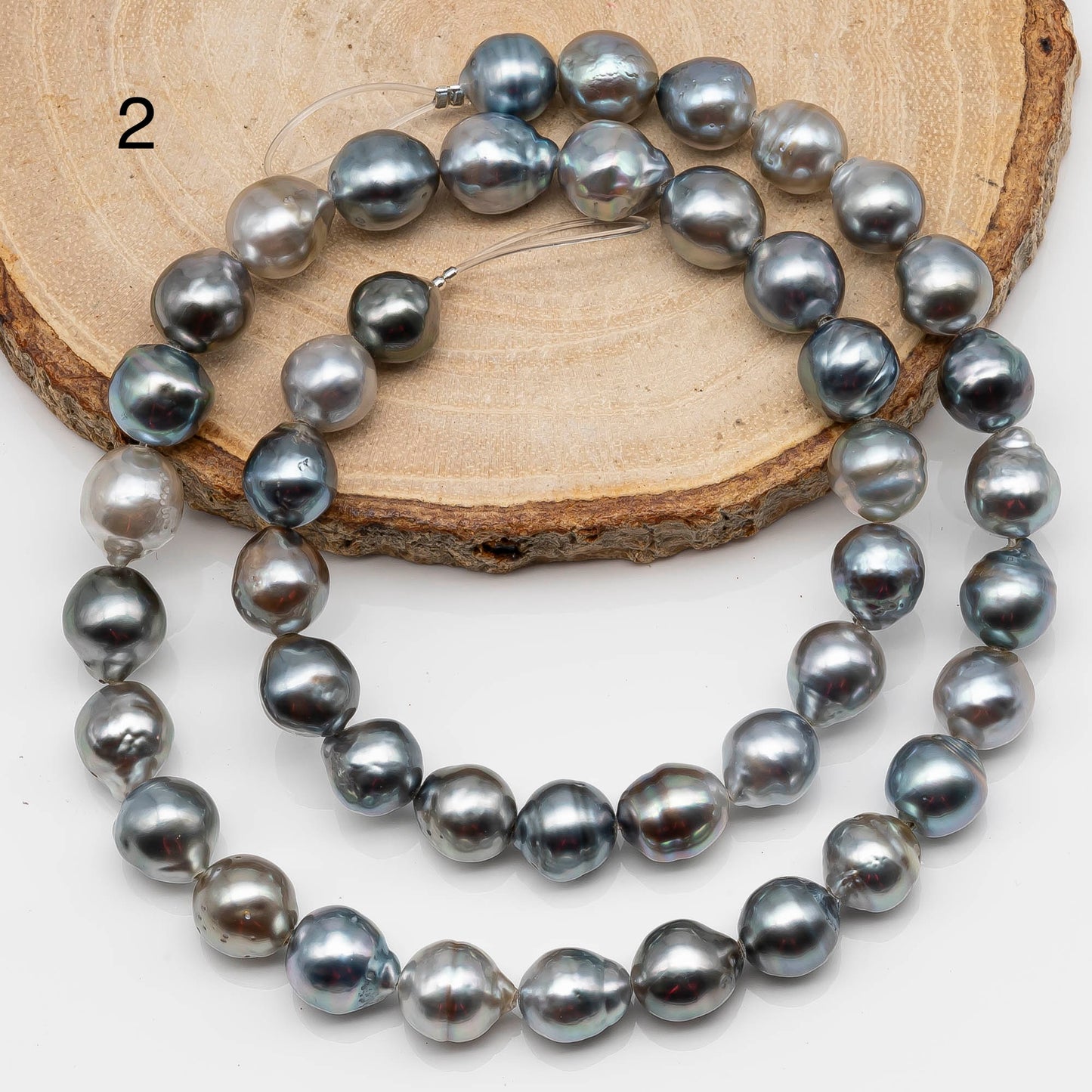 8-9mm Tahitian Pearl in Full Strand with Gray Natural Color with High Luster for Jewelry Making, SKU# 2130TH