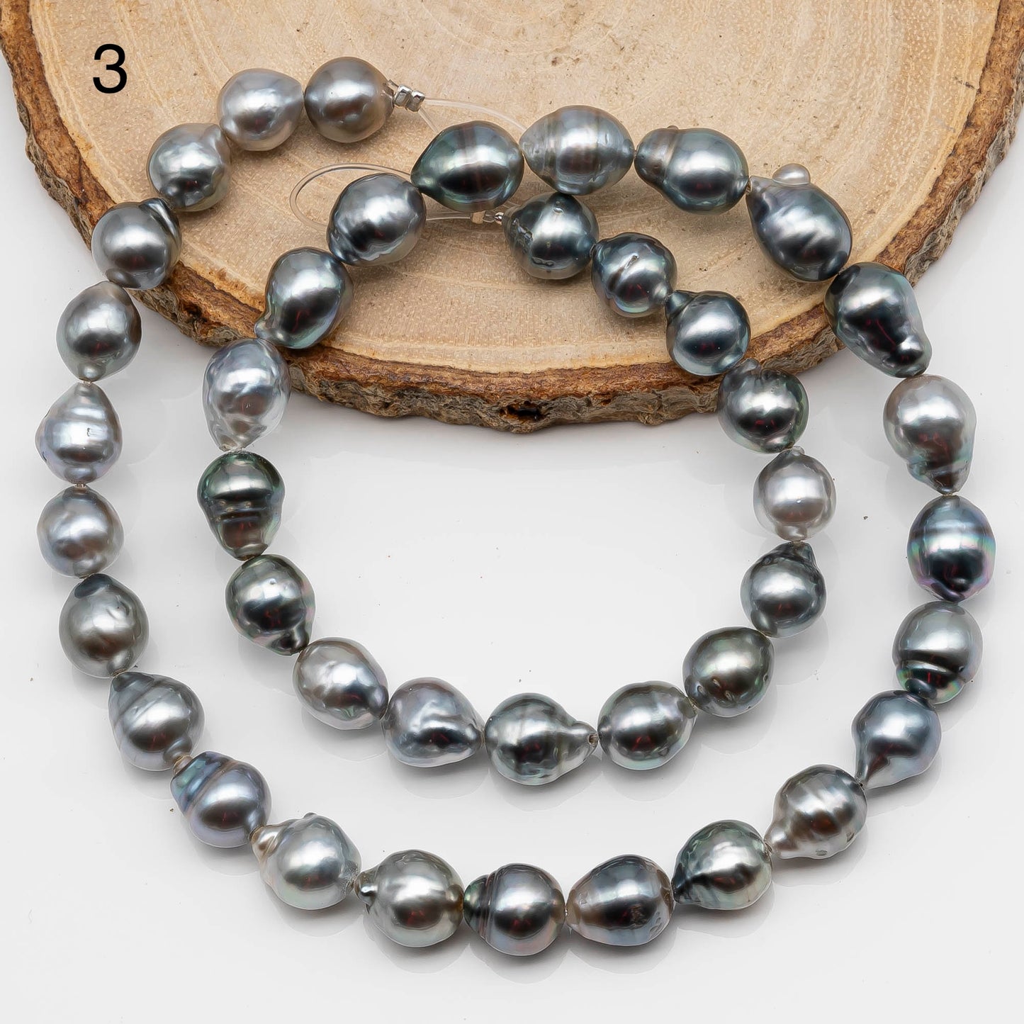 8-9mm Tahitian Pearl in Full Strand with Gray Natural Color with High Luster for Jewelry Making, SKU# 2130TH