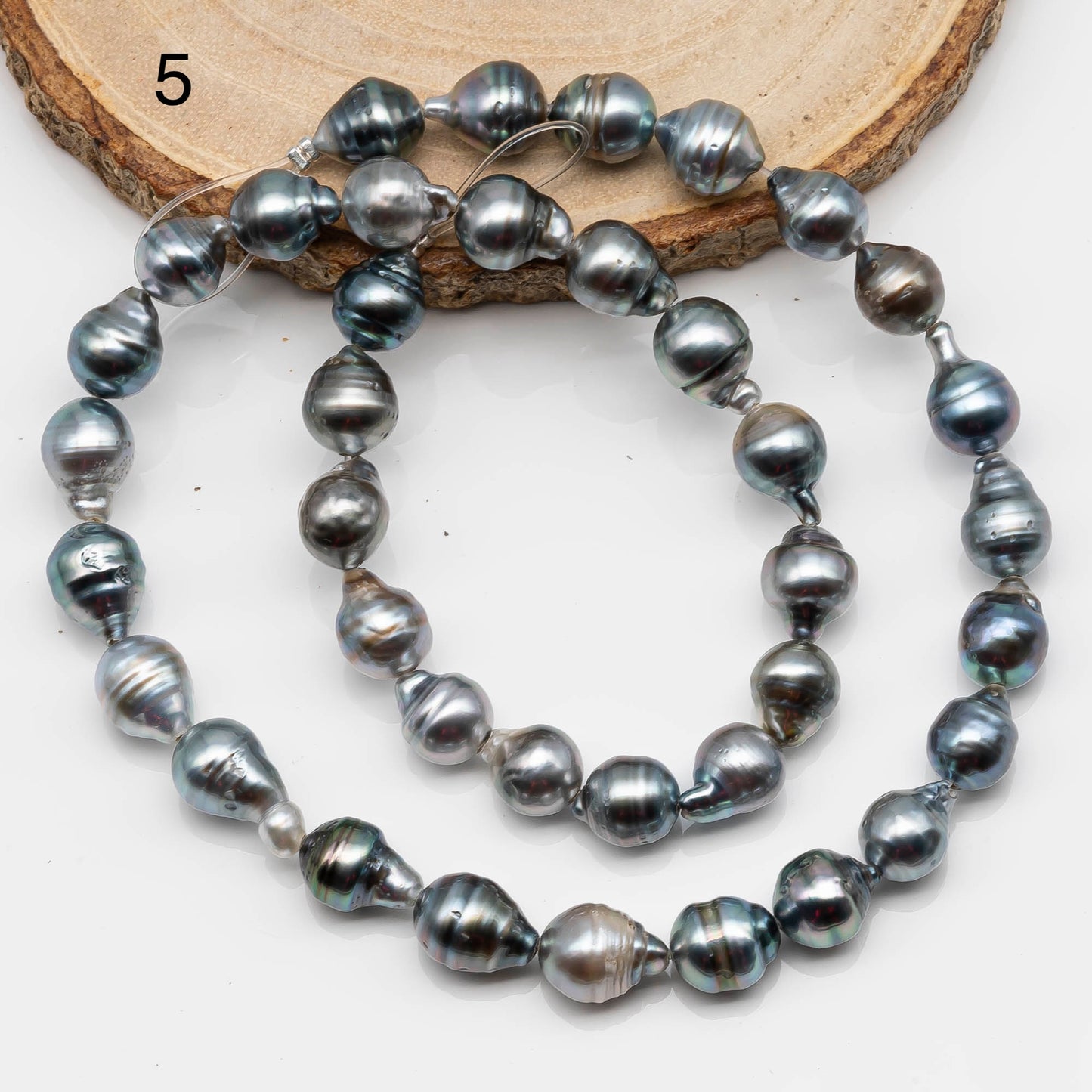 8-9mm Tahitian Pearl in Full Strand with Gray Natural Color with High Luster for Jewelry Making, SKU# 2130TH