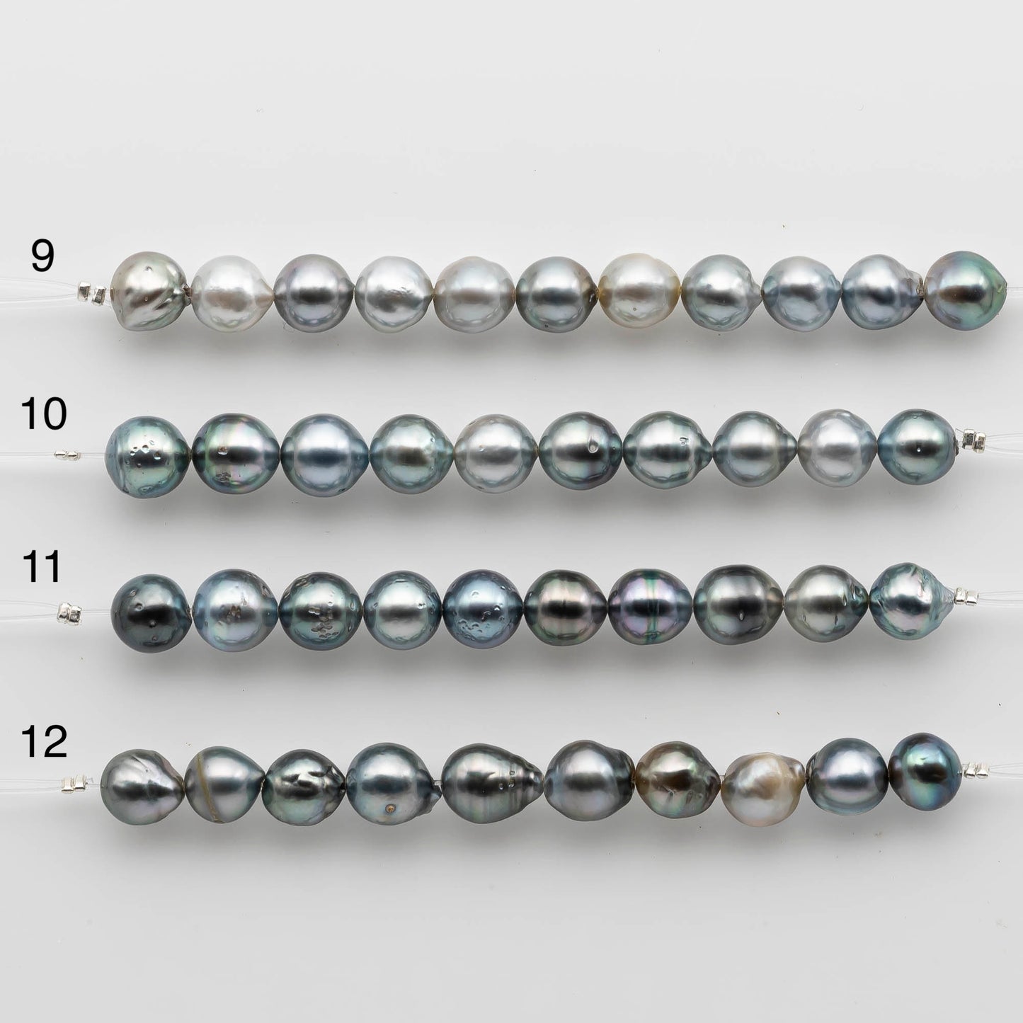 9-10mm Tahitian Pearl in Short Strand with All Natural Color with High Luster for Jewelry Making, SKU# 2133TH