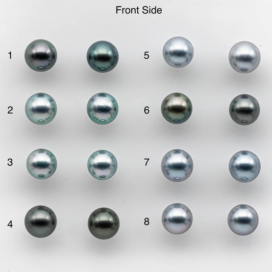 8-9mm AAA Matching Pair Round Tahitian Pearl in Natural Color with High Luster, Undrilled for Making Earring or Pendant, SKU # 2134TH