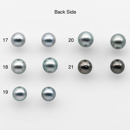 8-9mm AAA Matching Pair Round Tahitian Pearl in Natural Color with High Luster, Undrilled for Making Earring or Pendant, SKU # 2134TH