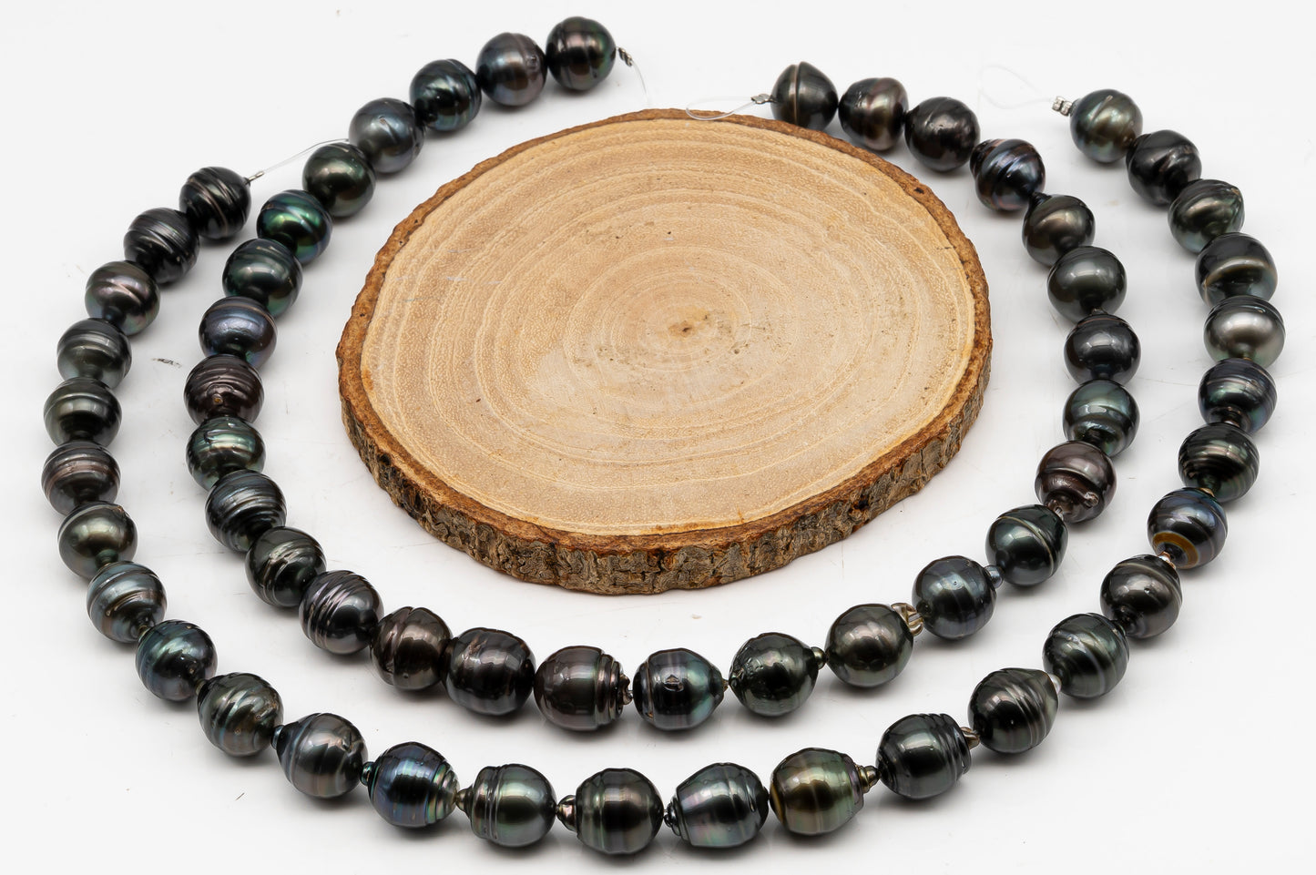 12-13mm Tahitian Pearl in Full Strand, Natural Colors with High Luster, Temporarily Strung Black Pearls for Jewelry Making, SKU # 3035TH