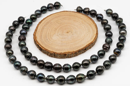 12-13mm Tahitian Pearl in Full Strand, Natural Colors with High Luster, Temporarily Strung Black Pearls for Jewelry Making, SKU # 3035TH