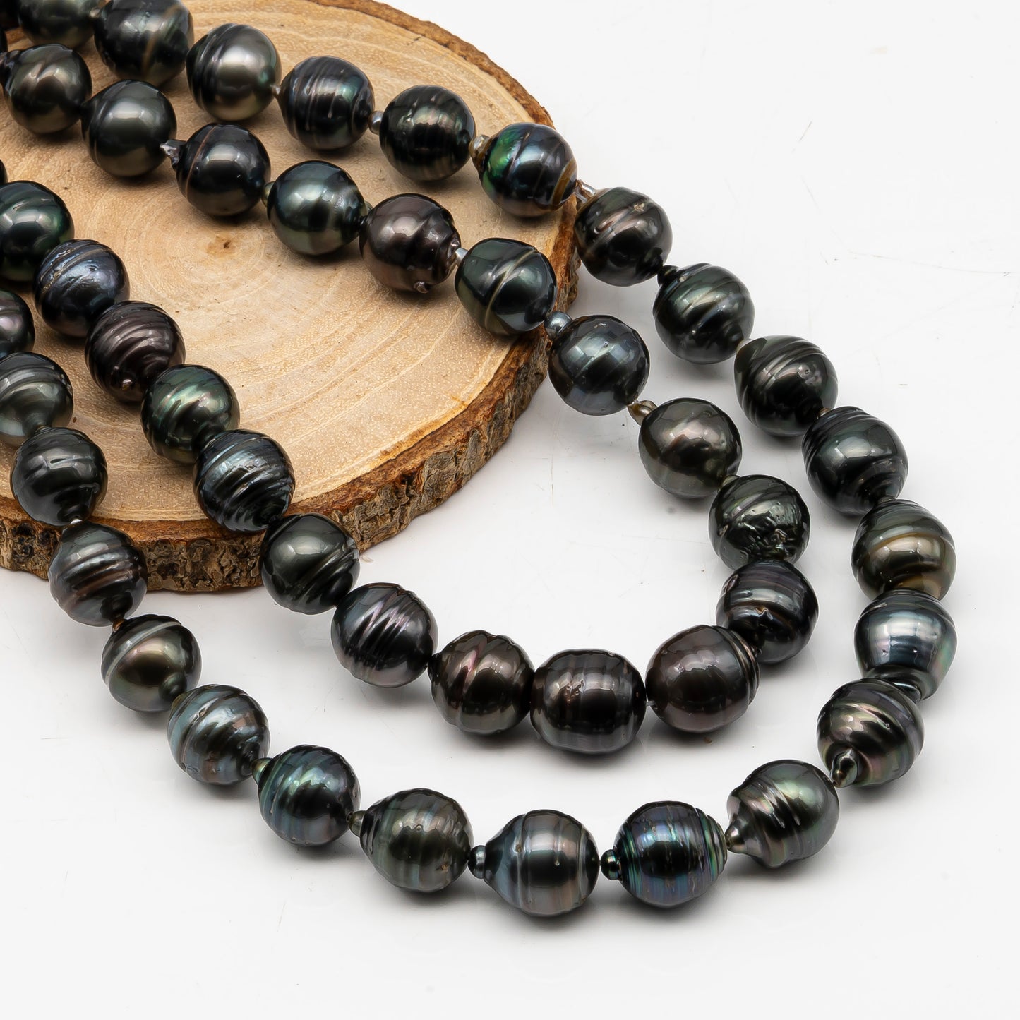 12-13mm Tahitian Pearl in Full Strand, Natural Colors with High Luster, Temporarily Strung Black Pearls for Jewelry Making, SKU # 3035TH