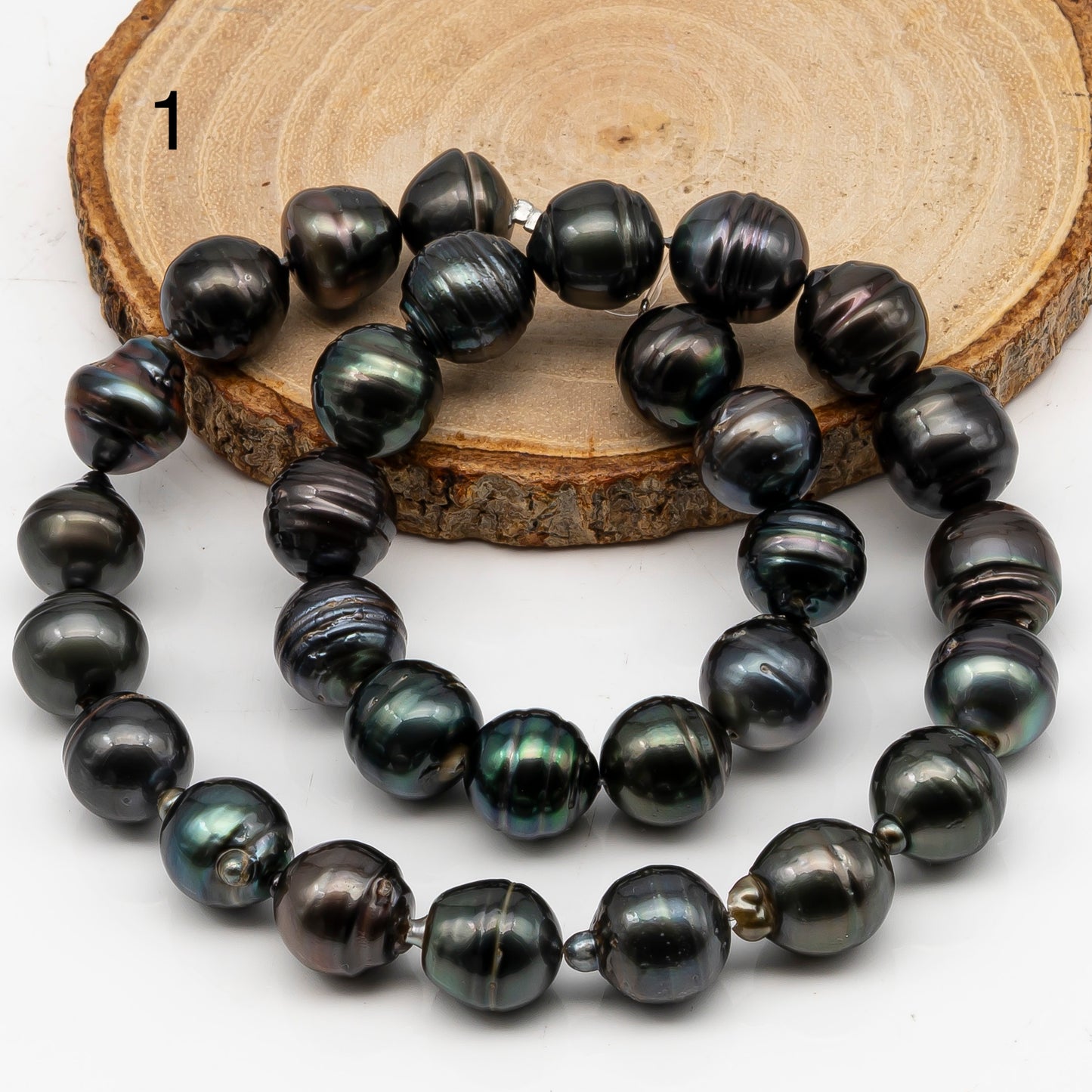 12-13mm Tahitian Pearl in Full Strand, Natural Colors with High Luster, Temporarily Strung Black Pearls for Jewelry Making, SKU # 3035TH