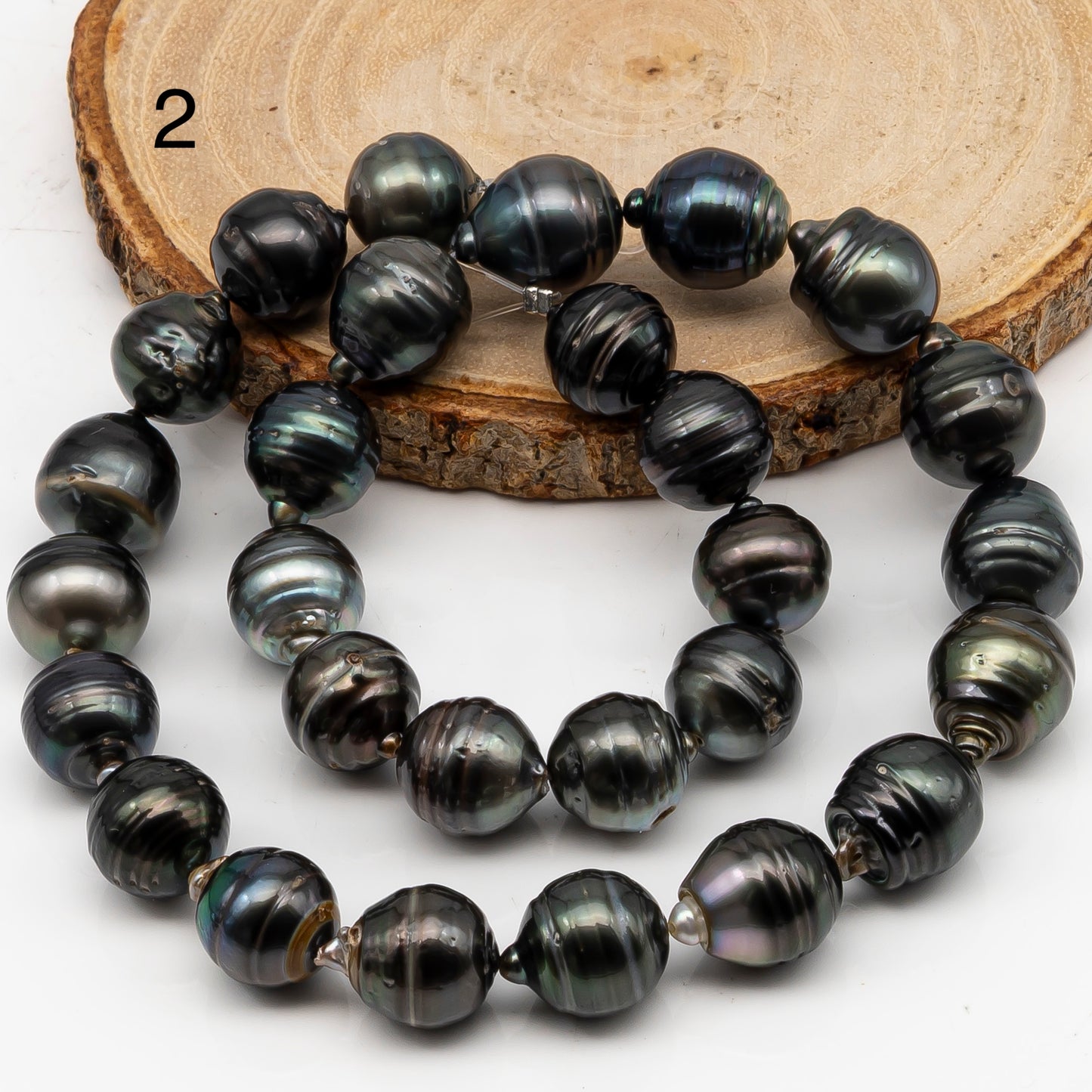 12-13mm Tahitian Pearl in Full Strand, Natural Colors with High Luster, Temporarily Strung Black Pearls for Jewelry Making, SKU # 3035TH