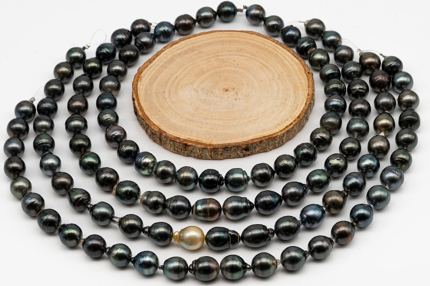 12-13mm Tahitian Pearl in Full Strand, Natural Colors with High Luster, Temporarily Strung Black Pearls for Jewelry Making, SKU # 3036TH