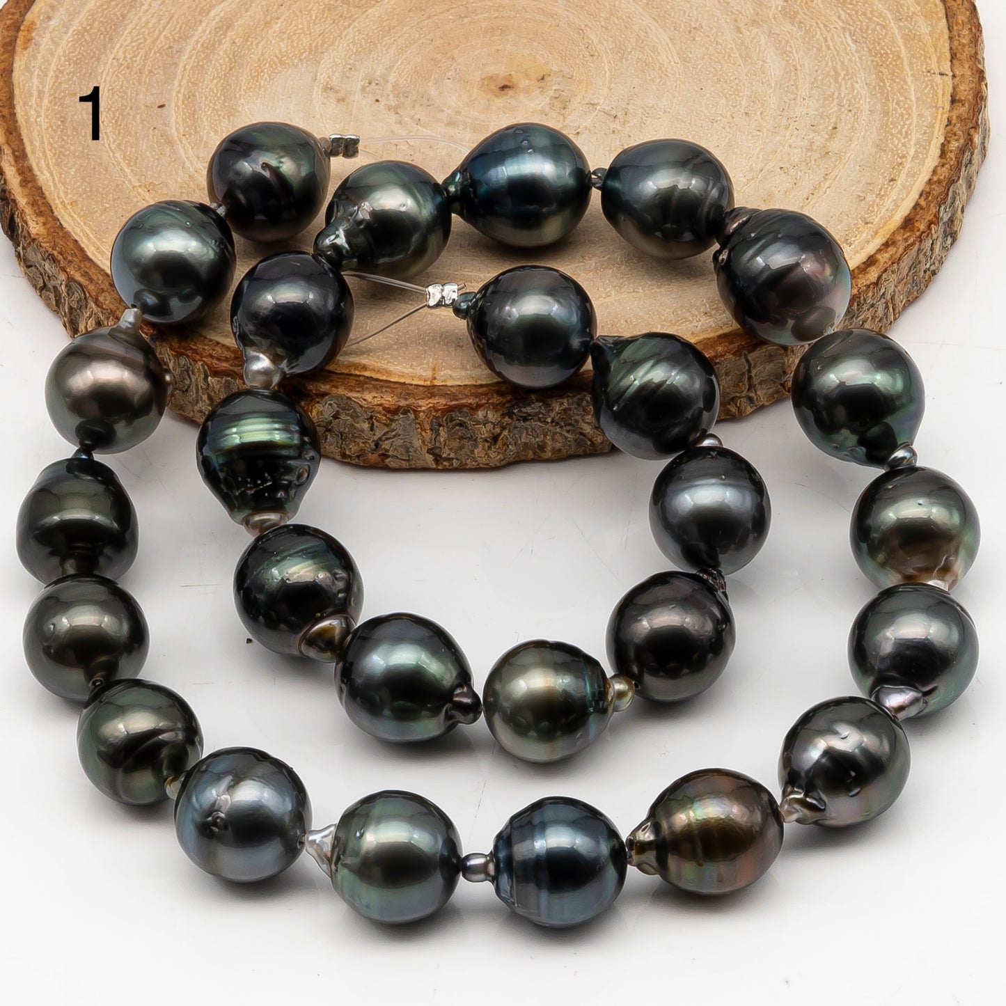 12-13mm Tahitian Pearl in Full Strand, Natural Colors with High Luster, Temporarily Strung Black Pearls for Jewelry Making, SKU # 3036TH