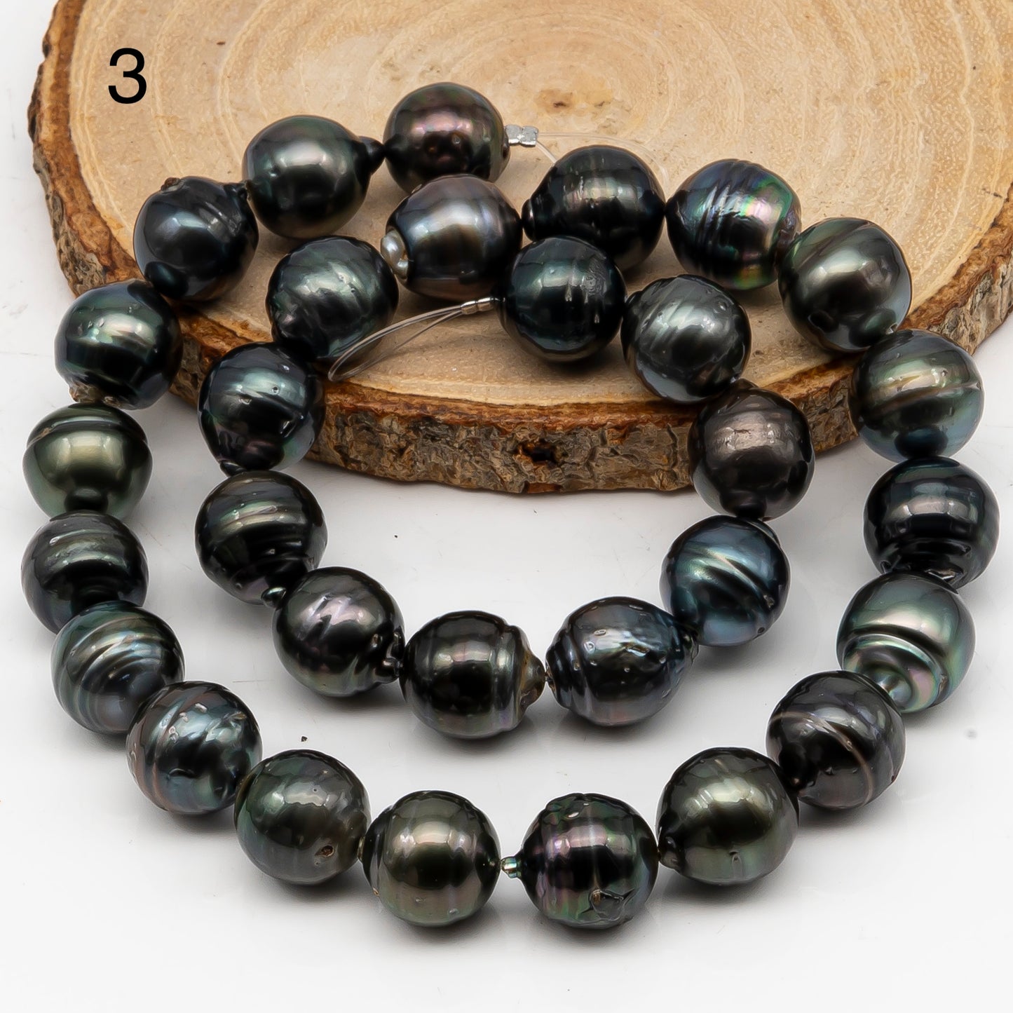 12-13mm Tahitian Pearl in Full Strand, Natural Colors with High Luster, Temporarily Strung Black Pearls for Jewelry Making, SKU # 3036TH