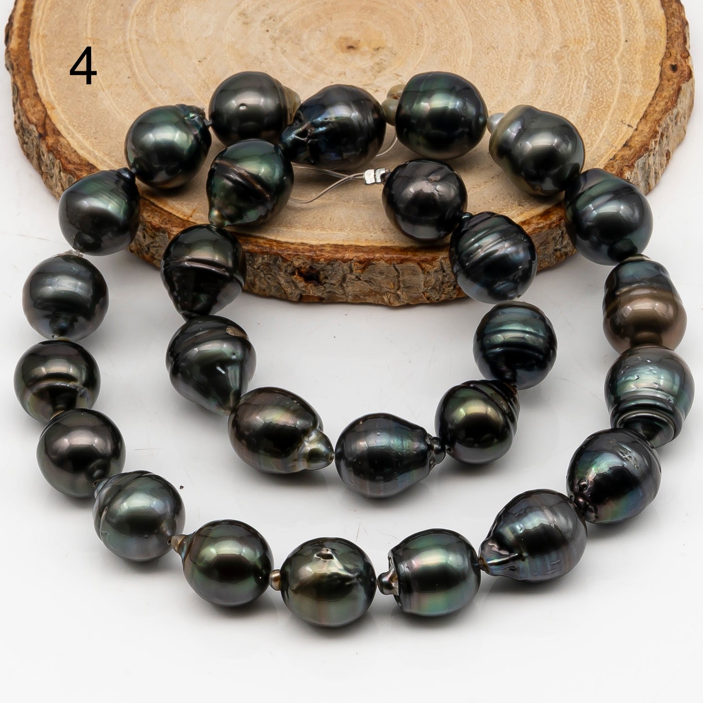 12-13mm Tahitian Pearl in Full Strand, Natural Colors with High Luster, Temporarily Strung Black Pearls for Jewelry Making, SKU # 3036TH