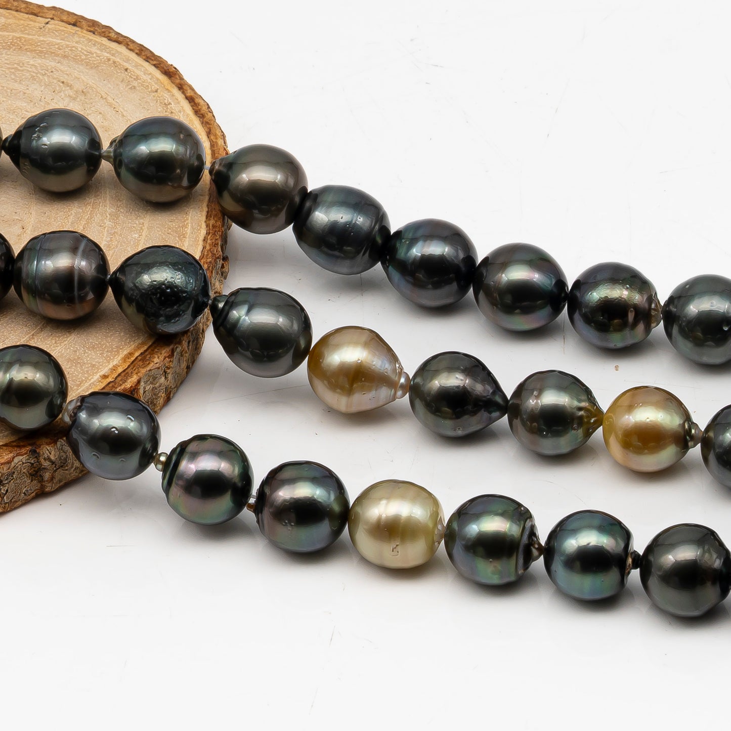 12-13mm Tahitian Pearl in Full Strand, Natural Colors with High Luster, Temporarily Strung Black Pearls for Jewelry Making, SKU # 3037TH