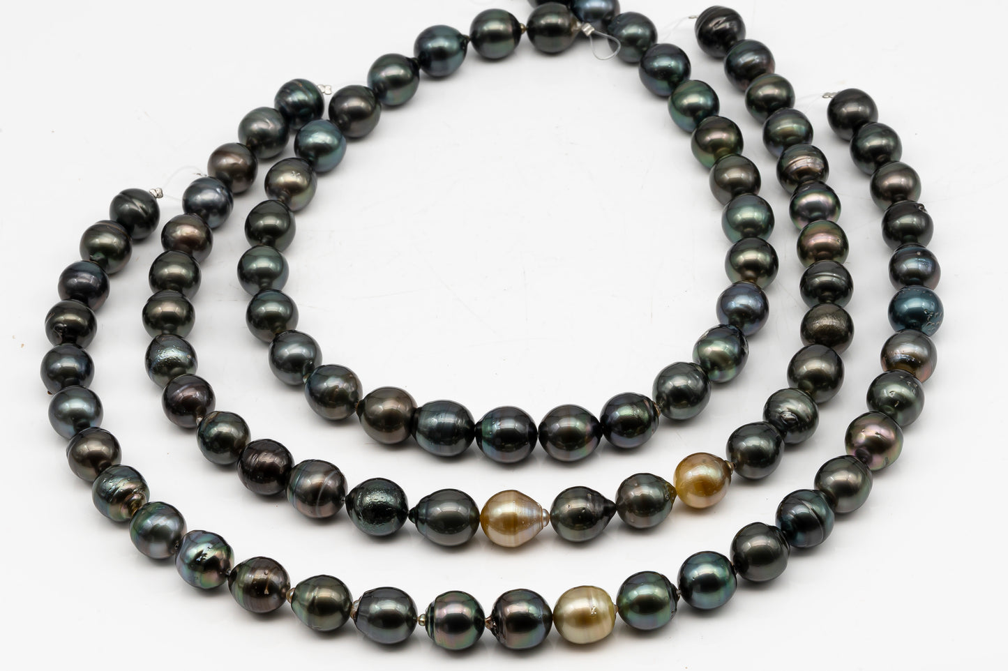 12-13mm Tahitian Pearl in Full Strand, Natural Colors with High Luster, Temporarily Strung Black Pearls for Jewelry Making, SKU # 3037TH
