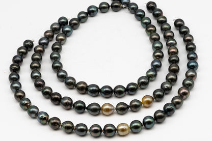 12-13mm Tahitian Pearl in Full Strand, Natural Colors with High Luster, Temporarily Strung Black Pearls for Jewelry Making, SKU # 3037TH